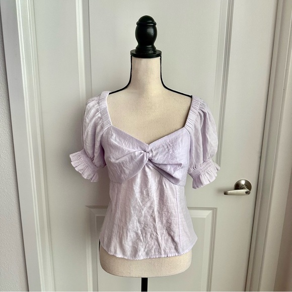 Nine West Light Purple Puffy Sleeve Off the Shoulder Versatile Shirt - Picture 10 of 16